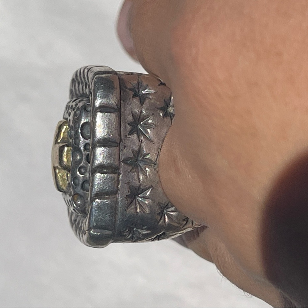 Dian Malouf Cross Crater Gold Sterling Silver Huge Ring Size 7